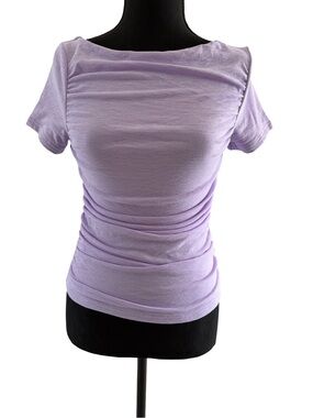 ReoRia Lilac Short Sleeve Ruched Boatneck Top